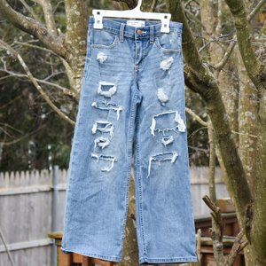 Abercrombie Kids High-Rise Wide Leg Distressed Blue Jeans Girls Size 7/8